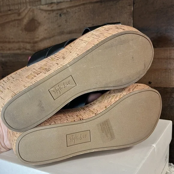 Style & Co Black Slide Wedge Sandals NWT Size 7 - Picture 5 of 7